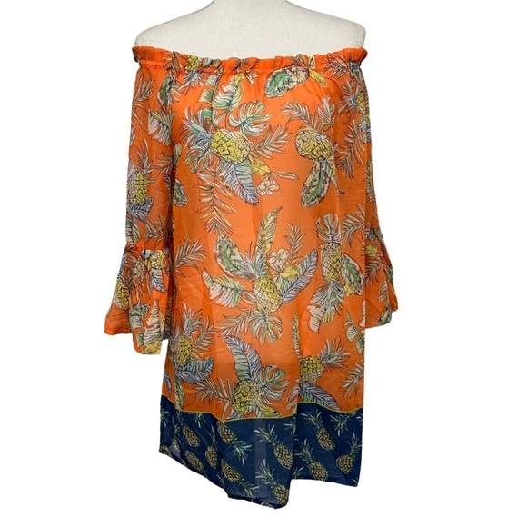BeachLunchLounge Pineapple Print Swim Coverup Orange Blue Yellow SZ Medium NWT - Picture 2 of 8